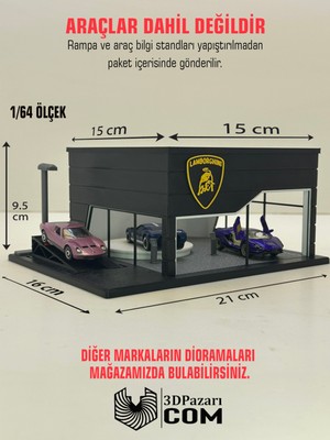 3dpazarıcom 3D Baskı 1/64 Ölçekli Lamborghini Showroom Tasarımlı Diorama Araç Sergileme Garajı