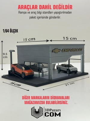 3dpazarıcom 3D Baskı 1/64 Ölçekli Chevrolet Showroom Tasarımlı Diorama Araç Sergileme Garajı