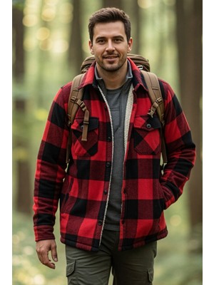 Modacix Içi Kürklü Oduncu Gömlek - Kışlık Ekose Desen Erkek Oduncu Tip Gömlek