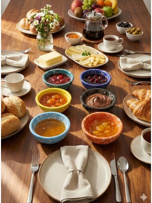 6 Lı Seramik Çerezlik Lokumluk Kase Renkli Desenli 9 cm