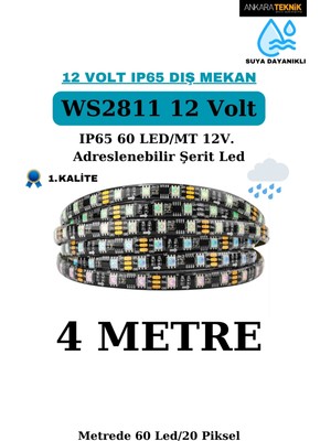 WS2811 IP65 Silikonlu Adreslenebilir Argb Piksel Şerit LED / 12VOLT