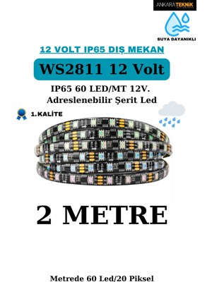 Ankara Teknik WS2811 IP65 Silikonlu Adreslenebilir Argb Piksel Şerit LED / 12VOLT