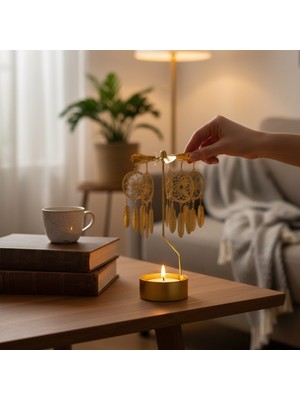 Altın Renkli Dönen Metal Mumluk Geyik Tasarımlı Dilek Çanı