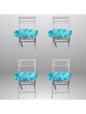 Momme Fırfırlı, Saçaklı Oval Sandalye Minderi 40X40 cm ( 4 Adet )