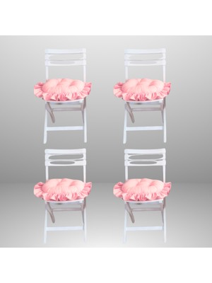 Momme Fırfırlı, Saçaklı Oval Sandalye Minderi 40X40 cm ( 4 Adet )