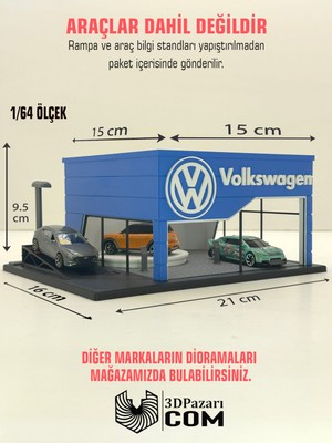 3dpazarıcom 3D Baskı 1/64 Ölçekli Volkswagen Showroom Tasarımlı Diorama Araç Sergileme Garajı