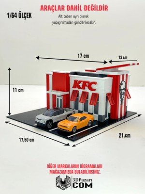 3dpazarıcom 3D Baskı 1/64 Ölçekli Kfc Bina Tasarımlı Diorama Araç Sergileme Garajı