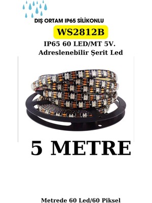Ankara Teknik WS2812B IP65 Silikonlu Piksel Şerit LED 5 Volt /60 LED-60PIKSEL