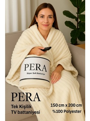 Zeyno Home Tekstil Pera Süper Soft Tv Battaniyesi Tek Kişilik 150X200 cm %100 Polyester Krem Renk