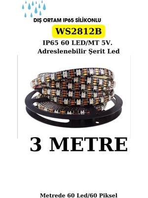 Ankara Teknik WS2812B IP65 Silikonlu Piksel Şerit LED 5 Volt /60 LED-60PIKSEL