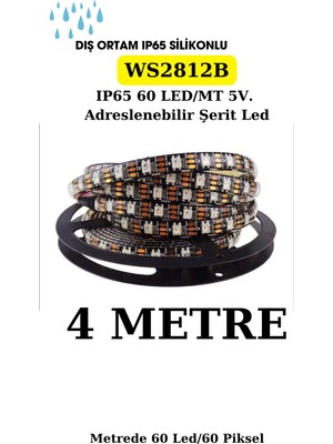 Ankara Teknik WS2812B IP65 Silikonlu Piksel Şerit LED 5 Volt /60 LED-60PIKSEL