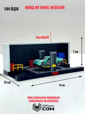3dpazarıcom 3D Baskı 1/64 Ölçekli Hareketli Tamirhane Bina Tasarımlı Diorama Araç Sergileme Garajı