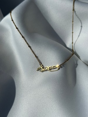 NB Steelora Çelik Zincir Gold Renk Atatürk Imzası Detaylı Kadın Kolye