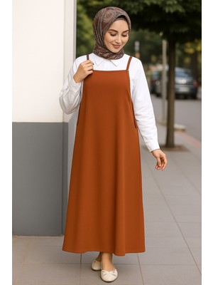 Kadın Kahverengi Basic Ayarlanabilir Askılı Jile Elbise – Şık, Rahat ve 4 Mevsim Kullanıma Uygun