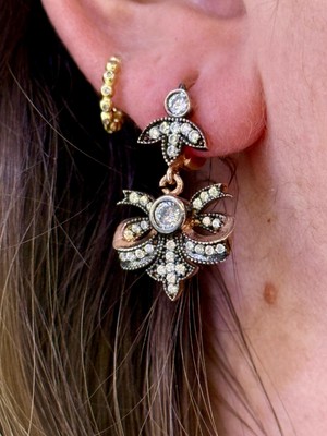 Elmas Montür Işçilikli 925 Ayar Gerçek Gümüş Rosegold Kaplamalı Kurdele Model Vintage Küpe