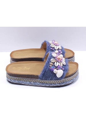Bags Shoes Guja 25y170-2 Kadın Deniz Kabuğu Taşlı Mantar Taban Premium Terlik