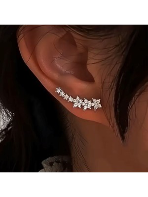 Moresun Rhinestone Işlemeli Lüks Küpe Gümüş