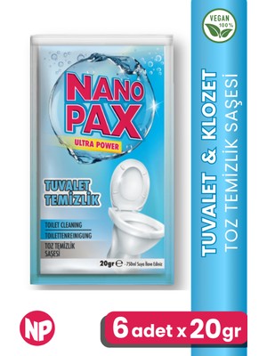 Nanopax 6'lı Ultra Konsantre Tuvalet & Klozet Temizleyici Toz Saşe - Toplam 4.5 Litre - Vegan & Ekolojik