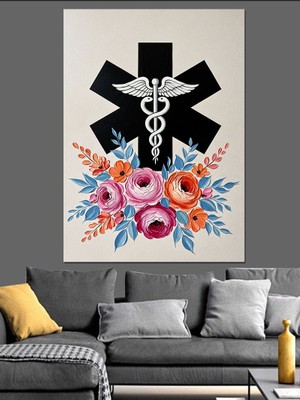 Artmeg Çiçekli Tİp Sembolü Deseni Dekoratif Kanvas - Mdf Ahşap Tablo