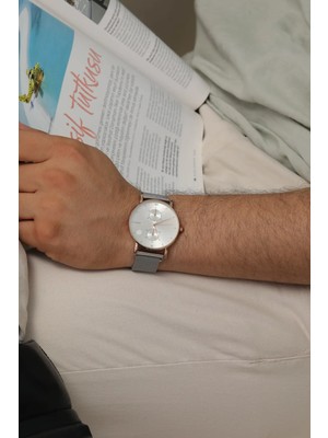 Ayno Rose Kasalı Gri Hasır Metal Erkek Kol Saati