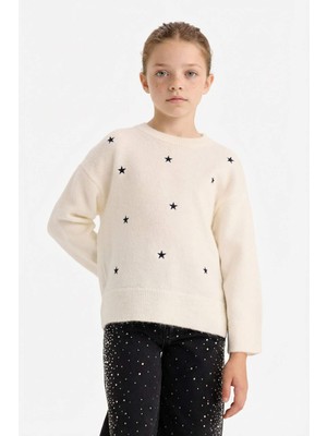 DeFacto Kız Çocuk Bisiklet Yaka Nakışlı Kazak G5430A825AU