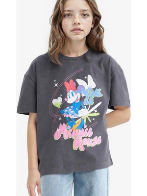 DeFacto Disney Mickey & Minnie Oversize Geniş Kalıp Bisiklet Yaka Kısa Kollu Tişört Kız Çocuk E2617A825SM
