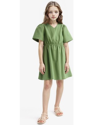 DeFacto Kız Çocuk Standart Fit V Yaka Gabardin Kısa Kollu Elbise E2645A825SM