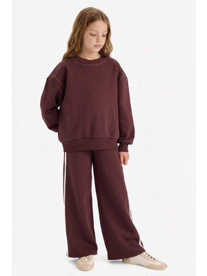 DeFacto Wide Leg Geniş Bol Paça Eşofman Altı Kız Çocuk Kahverengi 3 İplik Kumaş Özellikli  G6277A825WN