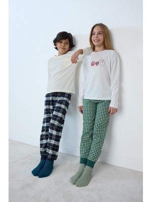 DeFacto Kız Çocuk Pijama Takımı Baskılı Uzun Kollu Üst Kareli Uzun Alt F1083A825AU