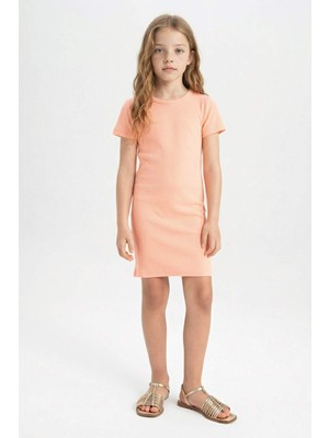 DeFacto Kız Çocuk Bisiklet Yaka Fitilli Kaşkorse Kısa Kollu Yazlık Elbise C4644A824SM