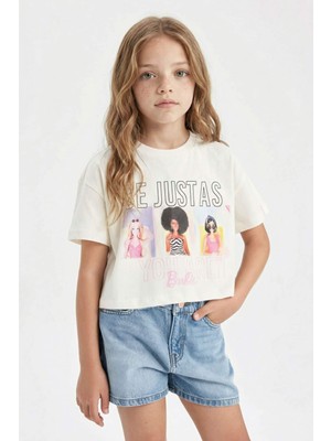 DeFacto Barbie Bisiklet Yaka Kısa Kollu Tişört Kız Çocuk C4828A824SM