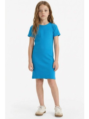DeFacto Kız Çocuk Bisiklet Yaka Fitilli Kaşkorse Kısa Kollu Yazlık Elbise C4644A825SM