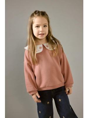 DeFacto Oversize Geniş Kalıp Büyük Yaka Çiçekli İçi Yumuşak Tüylü Sweatshirt Kız Bebek G6838A525CW