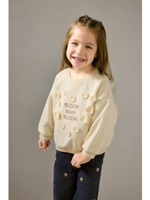 DeFacto Oversize Geniş Kalıp Bisiklet Yaka Çiçekli Nakışlı İçi Yumuşak Tüylü Sweatshirt Kız Bebek G6837A525CW
