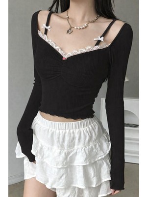 İsra Ayyıldız Moonstar Collection Pinterest Madonna Yaka Dantelli Rose Askı Detaylı Coquette Lolita Tam Boy Bluz