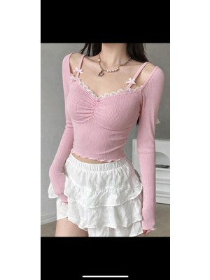 İsra Ayyıldız Moonstar Collection Pinterest Madonna Yaka Dantelli Rose Askı Detaylı Coquette Lolita Tam Boy Bluz