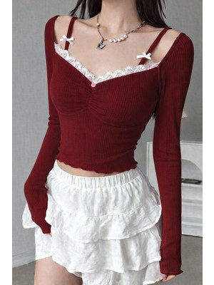 İsra Ayyıldız Moonstar Collection Pinterest Madonna Yaka Dantelli Rose Askı Detaylı Coquette Lolita Tam Boy Bluz