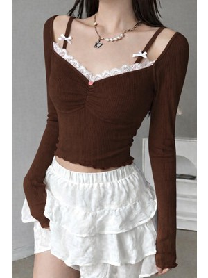 İsra Ayyıldız Moonstar Collection Pinterest Madonna Yaka Dantelli Rose Askı Detaylı Coquette Lolita Tam Boy Bluz