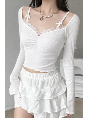 İsra Ayyıldız Moonstar Collection Pinterest Madonna Yaka Dantelli Rose Askı Detaylı Coquette Lolita Tam Boy Bluz