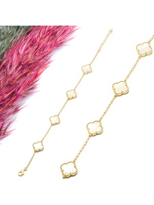 Canka Sedef Taşlı Yonca Gümüş Bileklik