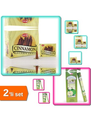 Hereveoyuncak Cinnamon Aromalı Konik Tütsü + Hem Green Apple Aromalı Çubuk Tütsü Seti - 2li Set K6L3C5