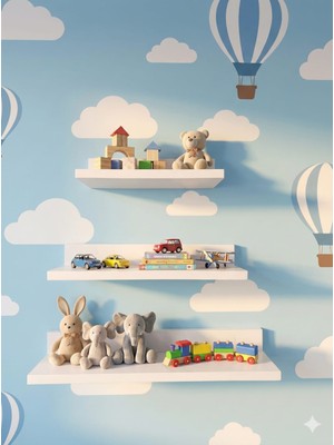 3 Lü Duvar Rafı Ahşap Depolama Rafı 1 Adet 30-40-50 cm