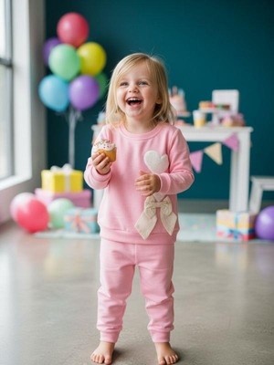 Zekids Kız Çocuk Pamuklu Kalp Detaylı Eşofman Takım