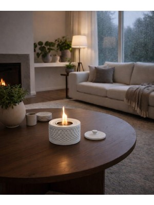 Karra Art Beton Mini Şömine | El Yapımı Masa Üstü Şömine | Modern Ev Dekoru