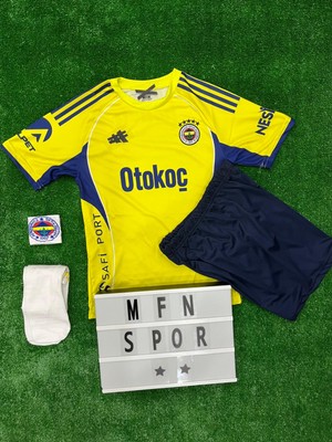 4'lü Set Fe.ner.bah'çe\\ 2025/2026 Yeni Sezon Arkası Boş Sarı Renk Çocuk Forma Şort Bileklik Çorap