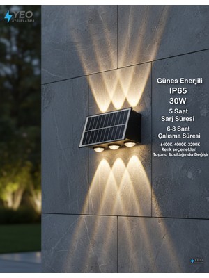 Yeo Aydınlatma Güneş Enerjili Duvar Aplik 30 Watt 3 Renk