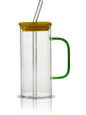 Çeyizde Bambu Kapaklı 400 ml Borisilikat Sızdırmaz Cam Kupa - Hediyelik Cam Kupa Yılbaşı Ögretmenler Günü Hediyesi Cam Bardak