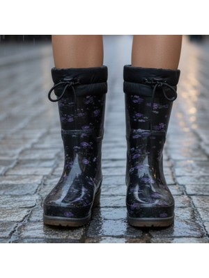 Çiğdem Kundura Aeonflux | Içi Sıcak Astarlı Su Geçirmez Konçlu Lastik Çizme - Mor-Uzun - 40