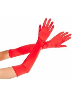 Kırmızı Saten Abiye Eldiveni
