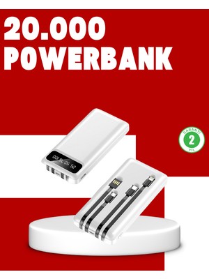 20.000MAH Pd Powerbank LED Işık LCD Ekran Dahili Kablo Çoklu Giriş